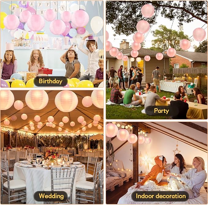 KNONEW 10 Pack Outdoor Silk Lanterns Decorative, 10inch Waterprooof Outside Indoor Chinese Hanging Round Lanterns for Weddings, Birthdays, Parties Decoration (Pink)