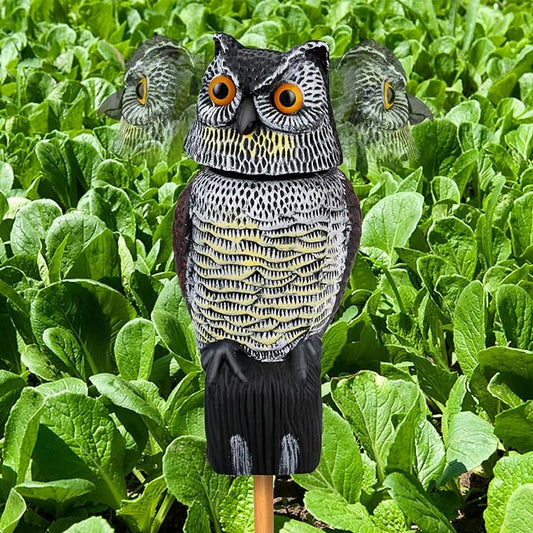 Owl Decoys to Scare Birds & Squirrels Away, 360 Rotating Head, Plastic Garden Owls for Indoor/Outdoor Use