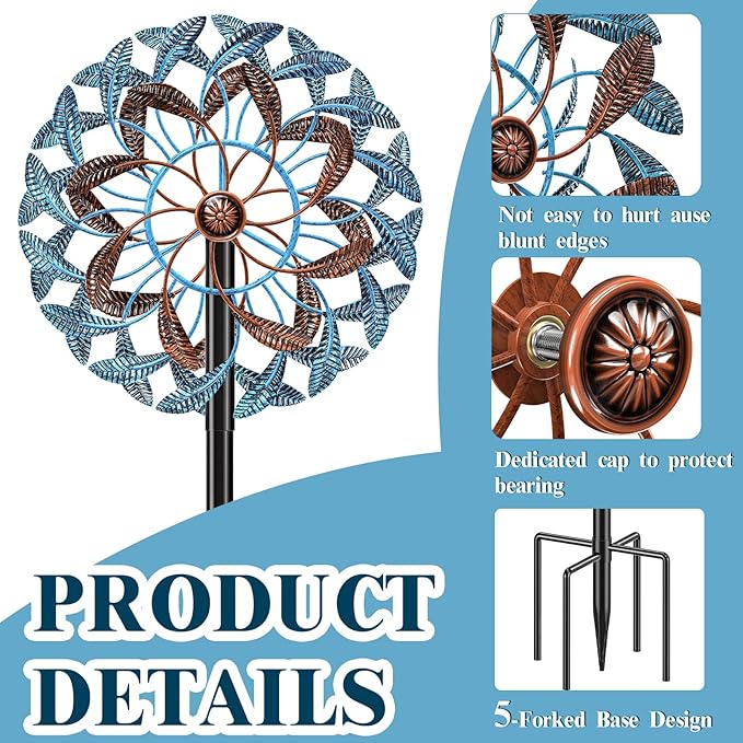 360° Wind Spinners Outdoor, Wind Sculptures Windmill with Metal Stake, Kinetic Large Metal Yard Art Decor Spinners Pinwheels for Garden Outside Patio Lawn, 63.2 * 13.2"