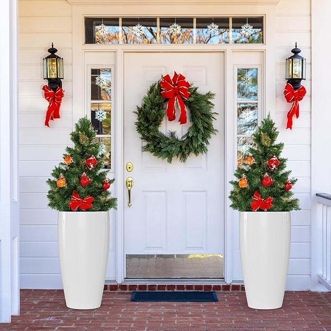 QCQHDU 24 inch Tall Planter for Indoor & Outdoor Plants, 2 Pack Sturdy Plant Flower Pots Modern Decor for Front Porch Patio Deck Living Room