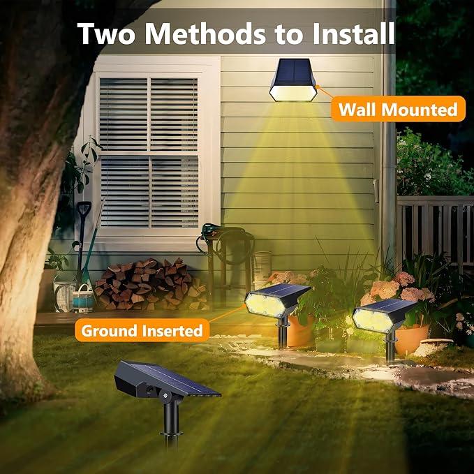 Solar Spot Light Outdoor, 49 LED Lights for Outside, 2 Modes Solar Powered Spotlights, Waterproof Pathway Light for Garden Yard Walkway Driveway Landscape Decorations (4 Pack-Warm White)