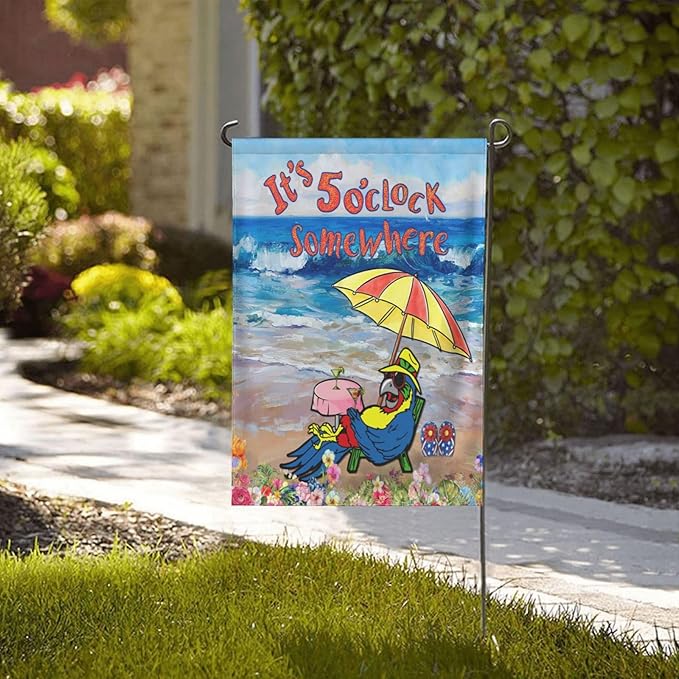 It'S 5 O'Clock Somewhere Garden Flag 12x18 Inch Outdoor Decoration Banner Spring Summer Tropical Beach House Flags Yard Farmhouse Garden Deco Indoor Sign