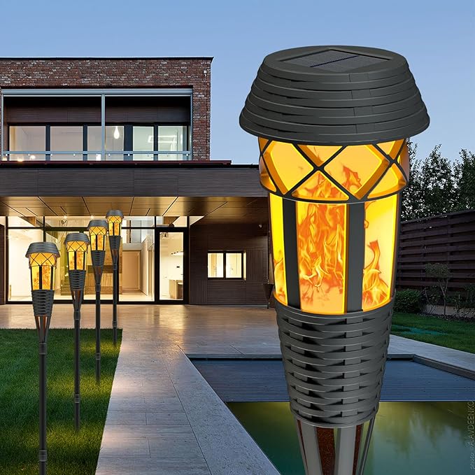 Flickering Flames Torch Light Solar Garden Lights Waterproof Landscape Lighting - 2 Pack