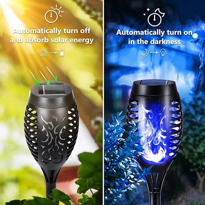 Toodour Solar Torch Flame Lights, 12 Pack Solar Lights Outdoor with Flickering Flame, Waterproof Solar Pathway Lights Landscape Decoration Lighting for Garden, Lawn, Yard, Outdoor Decorations - Blue