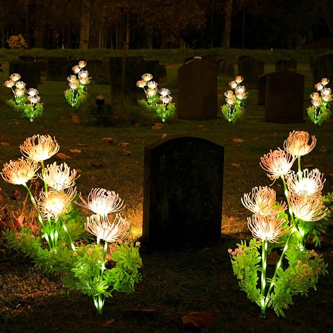 SmilingTown Solar Lights with Light-up Flowers and Stems Outdoor Pathway Decorative Lights Solar Powered Waterproof Lights for Yard Patio Lawn Garden 4 Pack