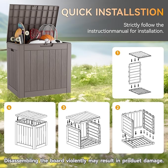 Outdoor Storage Box, 32 Gallon Deck Box Indoor Outdoor Storage Bin,Waterproof Resin Patio Storage Box for Garden Tools,Package Delivery,Pool Accessories,Sports Equipment,Patio Furniture,Lockable