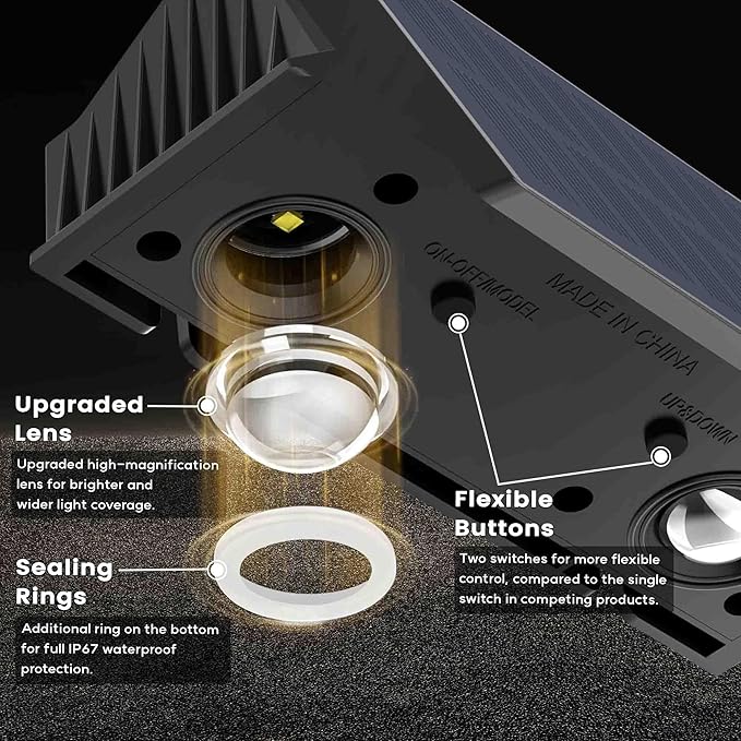 Fence Lights Solar Powered, 6-Pack Solar Fence Lights Up/Down Flexible Buttons, IP67 Waterproof for Outdoor, 120LM Bright, Auto Dusk to Dawn for Wall/Stairs/Yard/Railing/Deck/Pathway (White & RGB)