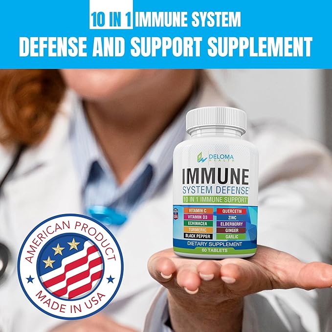 10 in 1 Immune System Support Supplement (1000 mg), D3 (5000iu), (5000iu), Zinc (40 mg),