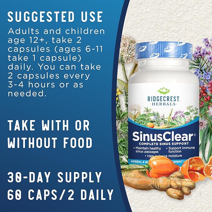 RidgeCrest Herbals SinusClear, Complete Formula (60 Veg 30 Serv)