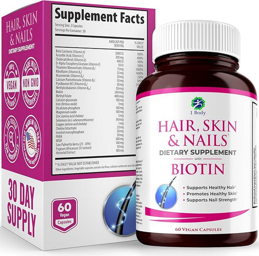 1 Body Hair Skin and Nails 26 Vitamins, 60 Vegan