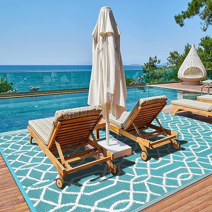 HEBE Outdoor Rug Waterproof 6x9, Reversible Plastic Straw Rug RV Camping Rug, Indoor Outdoor Patio Mat Clearance, Outside Carpet for Porch,Deck,Camper,Balcony,Backyard,Picnic