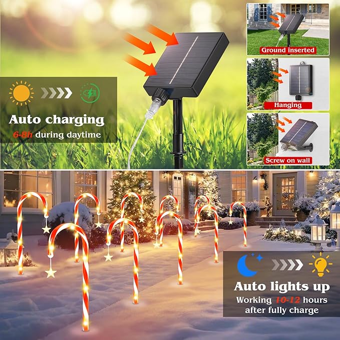 19.3in Christmas Solar Candy Cane Lights, 20 Pcs Pathway Light with Snowflake 8 Flashing Modes, Outdoor Christmas Decorations for Outside Path, Walkway, Driveway, Sidewalk, Porch, Yard, Garden
