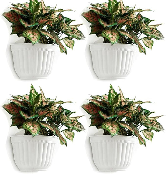 ORIMERC 4 Pack White Wall Planter Pots Vertical Living Wall Hanging Planters Wall Mounted Planter Holder with Drainage Hole for Indoor Outdoor Plants Wall Decor with Hooks/Screws