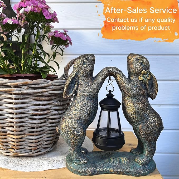 Garden Statues Rabbit with Solar Lantern, Outdoor Bunny Figurines Decorations for Patio Yard Lawn Ornaments, Gifts for Mom/Grandma Birthday Easter Housewarming