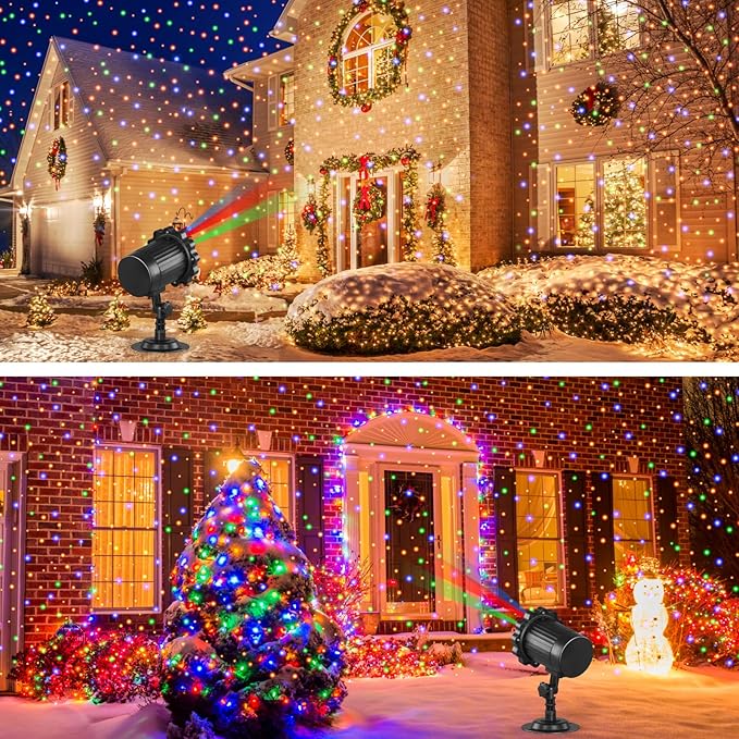 Laser Christmas Lights,Laser Projector Outdoor,3 Colors Moving Starry Lights Show with Remote Control,Holiday Decorations Outside with 16.5ft Cord,IP65 Waterproof-for Halloween/Garden/Party