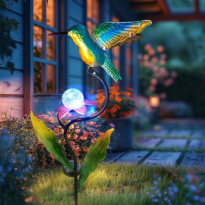HONGLAND Outdoor Solar Lights for Garden Decor - 46 Inch Hummingbird Solar Lights for Outside, Solar Hummingbird Decorative Garden Stakes for Lawn Patio Yard