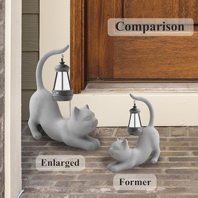 Solar Cat Garden Statue 15 Inch Porch Patio Decor for Outside Yard Decoration Outdoor Unique Housewarming Gardening Birthday Gifts for Cat Lovers Women Grandma