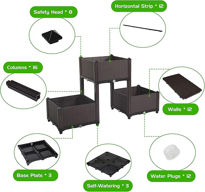 D'vine Dev Planter Raised Beds - Elevated Planter Garden Box with Drainage Plug Raised Garden Beds for Vegetable/Flower/Herb Outdoor Standing Planter Beds Gardening Kit, RGB-3