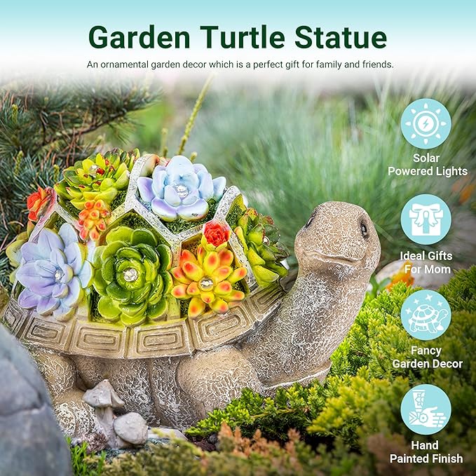 GIGALUMI 11.5 Inch Solar Garden Statues Turtle Figurine Lights for Outside Garden Decor, Yard Decorations Outdoor Housewarming Gifts for Mom, Women for Mothers Day