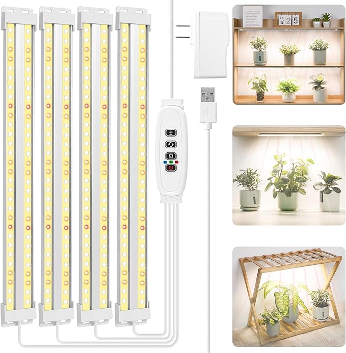 FOXGARDEN Dual-Row Grow Lights for Indoor Plants Full Spectrum, 240 LEDs Grow Light Strip, Plant Lights for Indoor Growing with 4/8/12H Timer, Plant Grow Lights for Plant Shelf, 10 Dimmable Levels