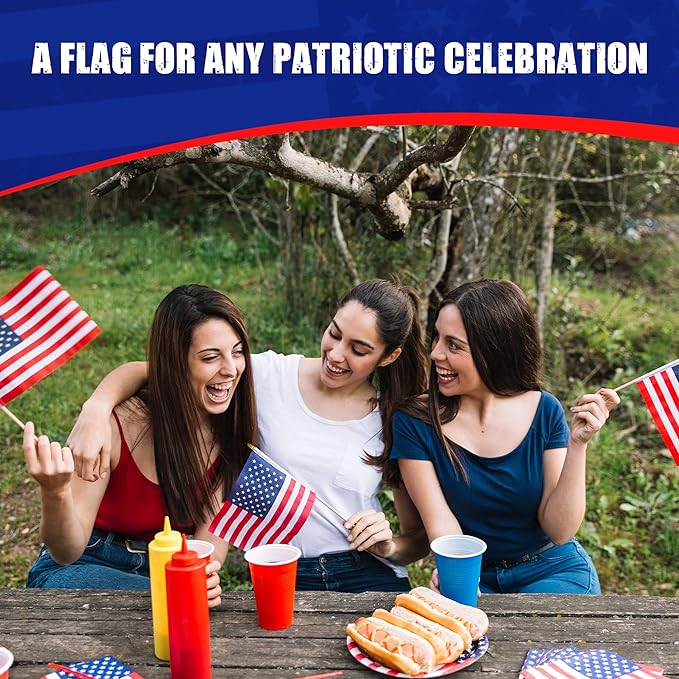 Super Tough Small American Stick Flags 4’’x6’’ | Cotton Outdoor Flag on 10’’ Wooden Stick with Spear Tip | Hand Held Flags Patriotic Decor for Various Holiday Parties and National Flag Day | 500 Pack