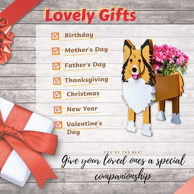 Sheltie Dog Planter Plant Pots,Cute Garden Dog Flower Planter,Dog Planters Birthday Gifts for Women,Office,Indoor/Outdoor Decor（9.45 * 8.66 * 13.39in）
