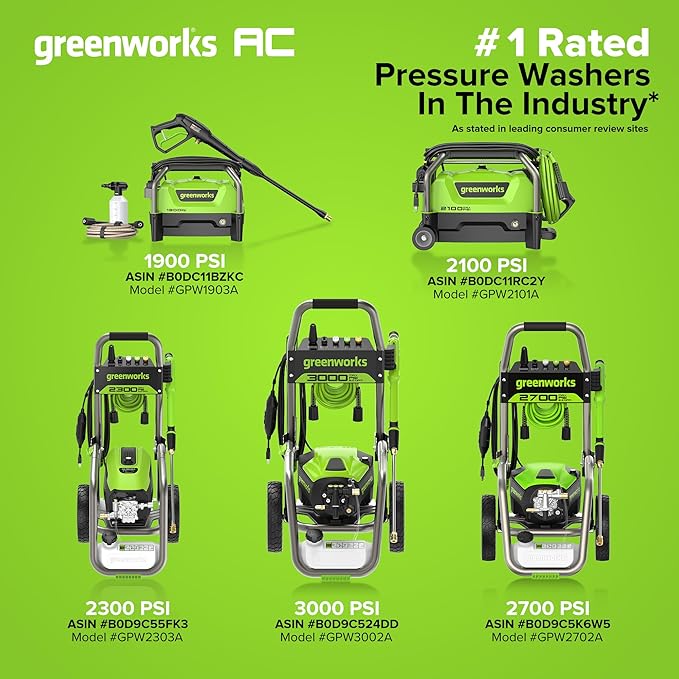 Greenworks Pro Brushless 3000 PSI (CSA Certified) 2.0 GPM Max / 1.1 GPM Electric Pressure Washer (Foldable Handles, Rugged Steel Frame, 25 FT Hose, 35 FT GFCI Power Cord)