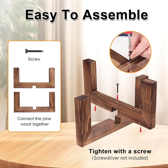 Plant Stand, Indoor/Outdoor Wood Plant Holder, Single Flower Pot Stand, Sturdy Planter Stand (Walnut, Fit 5-9 Inch Pots)