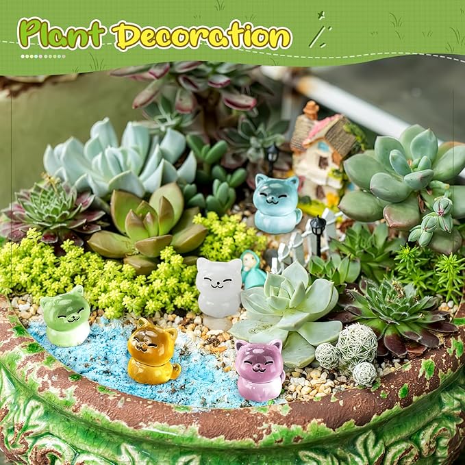 60Pcs Mini Cat Figurines Luminous Miniature Cute Resin Animals Glow in The Dark Tiny Cat to Hide Landscape Decoration Resin Figures DIY Accessories Ornament Craft Party Cake Topper