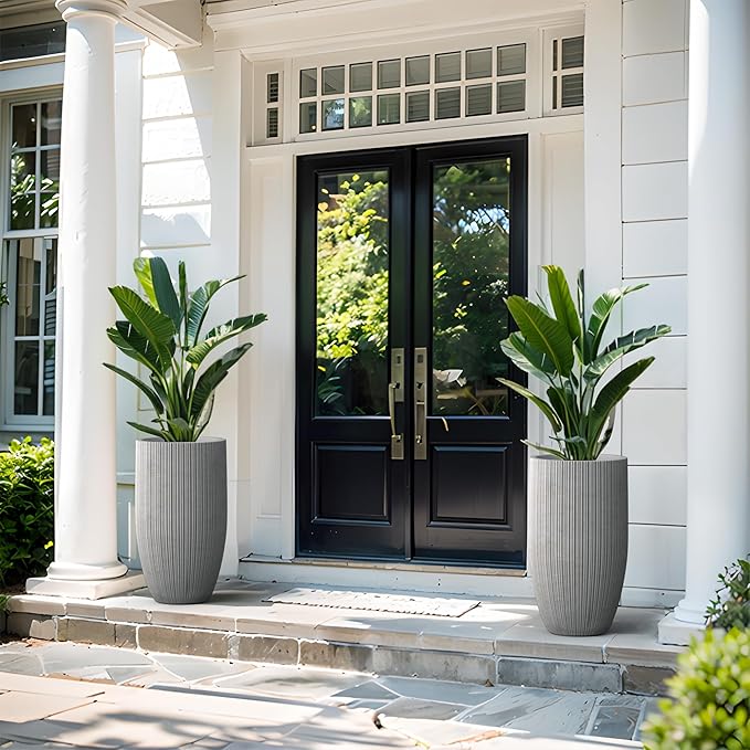 Kante 24 Inch Tall Round Concrete Planter, Large Indoor Outdoor Plant Pots with Drainage Hole and Rubber Plug, Modern Decorative Garden Pots for Home Patio Porch, Textured Natural Concrete