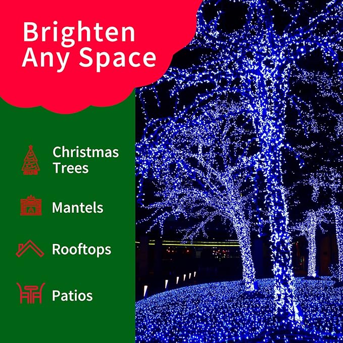 Ultra-Bright Connects End to End Blue Christmas Mini Lights 100L 19.6Ft UL Listed Incandescent Bulb String Light Set for Indoor Outdoor Holiday Garden Party Christmas Tree Garland Decor