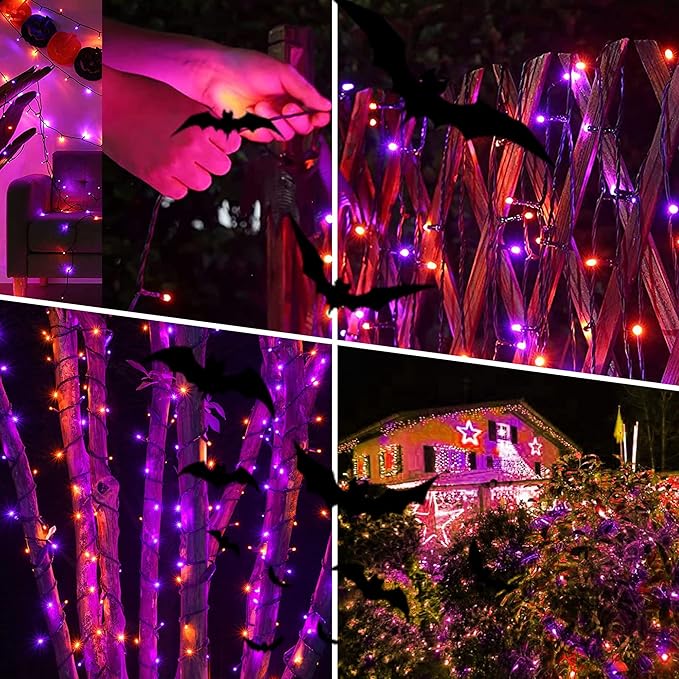 weillsnow 164FT 500 LED Halloween Lights, 8 Modes Waterproof Plug in String Lights for Halloween Indoor Outdoor Yard Party Wedding Garden Home Decorations (Purple & Orange)