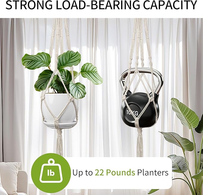 Macrame Plant Hanger, 34"/41"/46" 3 Sizes, Hanging Planters for Indoor Outdoor Plants, Flower Pot Holder with Wood Beads & Tassels for Boho Home Decor, 3 Pack, Ivory