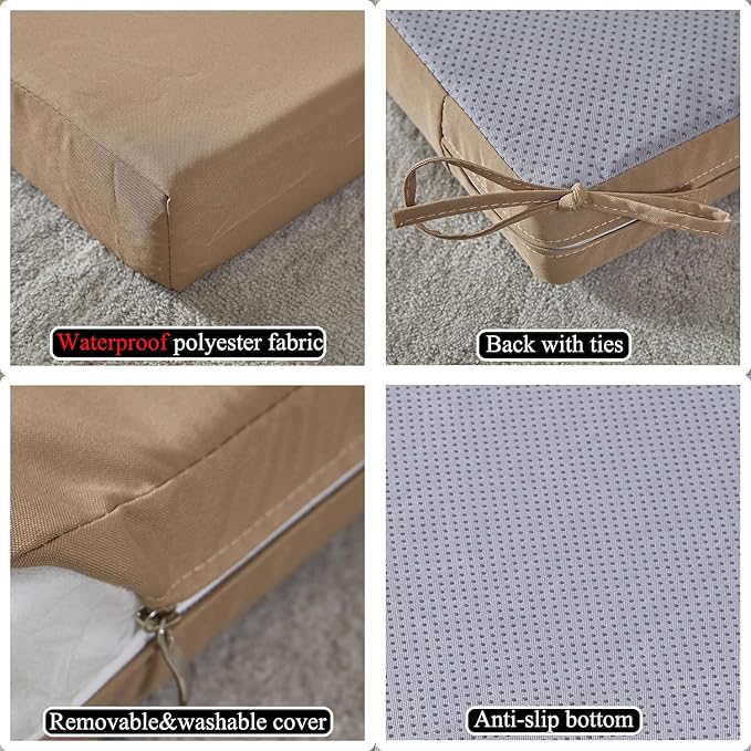 18.5 x 16 Inch Outdoor Chair Cushions for Patio Furniture, UV Resistant Non Slip Waterproof Replacement Patio Seat Cushion with Ties Set of 2, Khaki