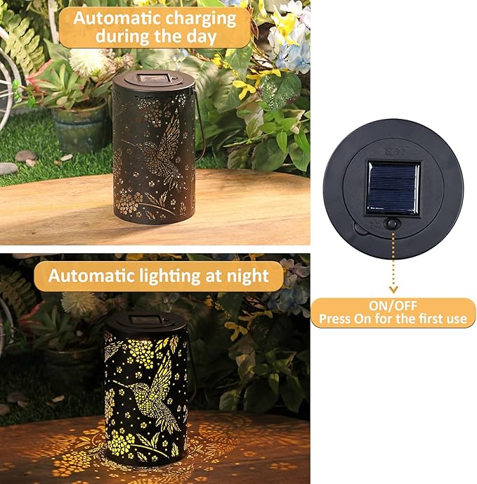 Hummingbird Solar Lantern Outdoor Hanging Waterproof LED Lights, Metal Bird Garden Decor for Yard, Patio, Lawn, Porch, Backyard, Christmas, Birthday Gifts for Women, Mom, Grandma, Outdoor Decoration