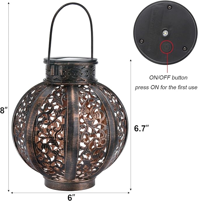 MAGGIFT 2 Pack Hanging Solar Lights,Outdoor Ramadan Solar Lanterns Decorations,Waterproof Hanging Solar Light 6 Lumens,Brown