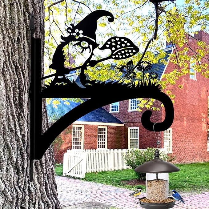 Plant Hangers Outdoor Heavy Duty Iron Decorative Gnome Silhouette Pot Hangers for Plants 11 inch Hanging Plant Bracket Wall Plant Hanger for Bird Feeder Flower Pot Lantern Wind Chimes