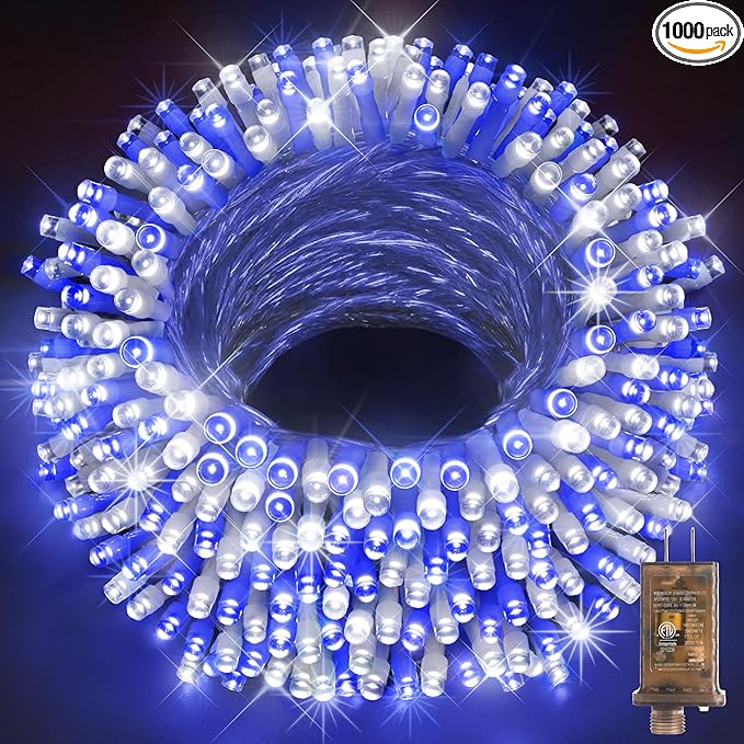 KNONEW 403FT 1000 LED Christmas Lights Outdoor String Light with 8 Modes and Timer Memory Waterproof Fairy Lights Decorations for Xmas Tree Yard Wedding Backdrop Decor(Blue and White)