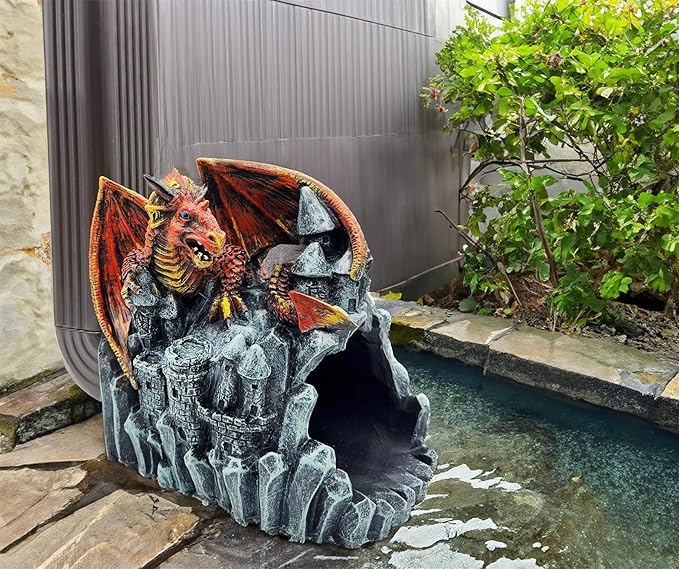 Dragon Statue Gutter Downspout Extender,Garden Outdoor Decor Sculpture,Gutter Diverter Rain, Splash Block,Eco-Friendly Resin, Decorative Gutter Extension Downspout, Ideal for 3"x4" Downspouts