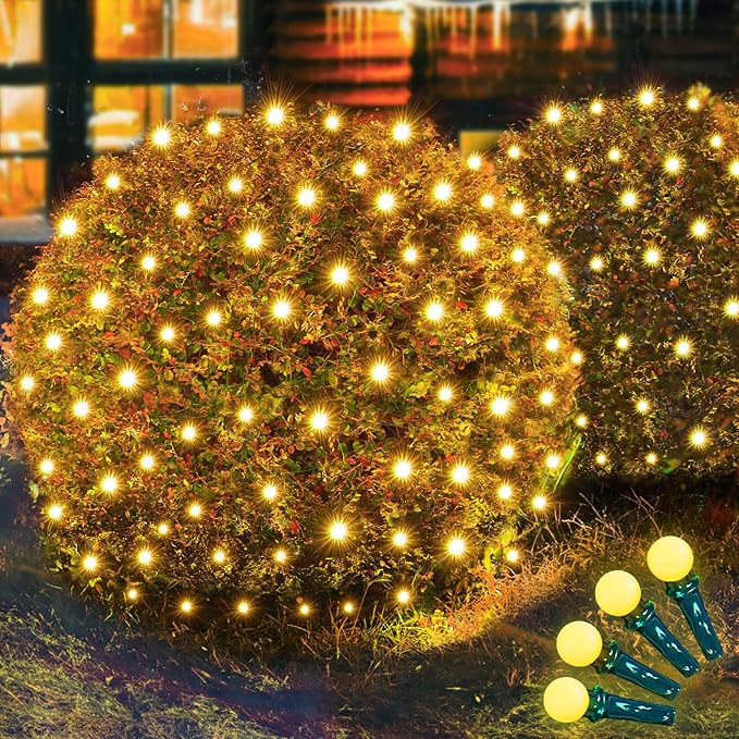 Led Net Lights Christmas Lights Outdoor Christmas Net Lighting with 121Led Mini Globe Lights 5ftx5ft, Outdoor Indoor Fairy Mesh Net Lights for Christmas Trees, Bushes, Shrubs Decorations(WarmWhite)