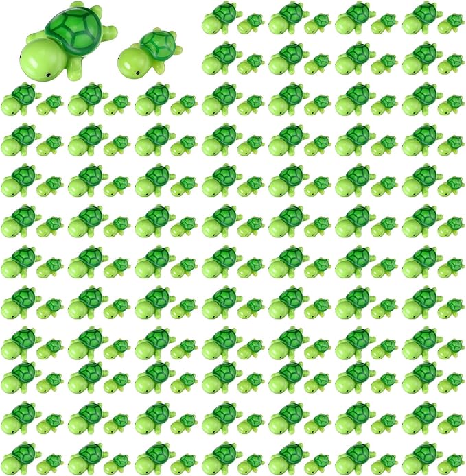 Soaoo 120 Pcs Miniature Sea Turtle Figurine Multicolor Tiny Turtle Statue Mini Sea Creatures Tortoise Miniature Resin Animals for DIY Garden Decoration Cake Home Decor, 2 Sizes (Green)
