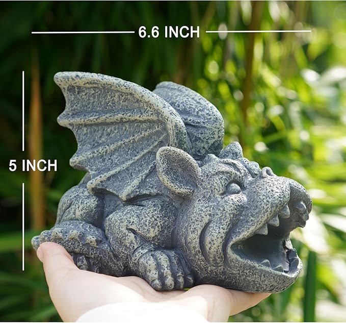 OwMell Gargoyle Statue Garden Guardian Sculpture Figurine Gothic Indoor Outdoor Garden Decor Statue 7 Inch - Lying