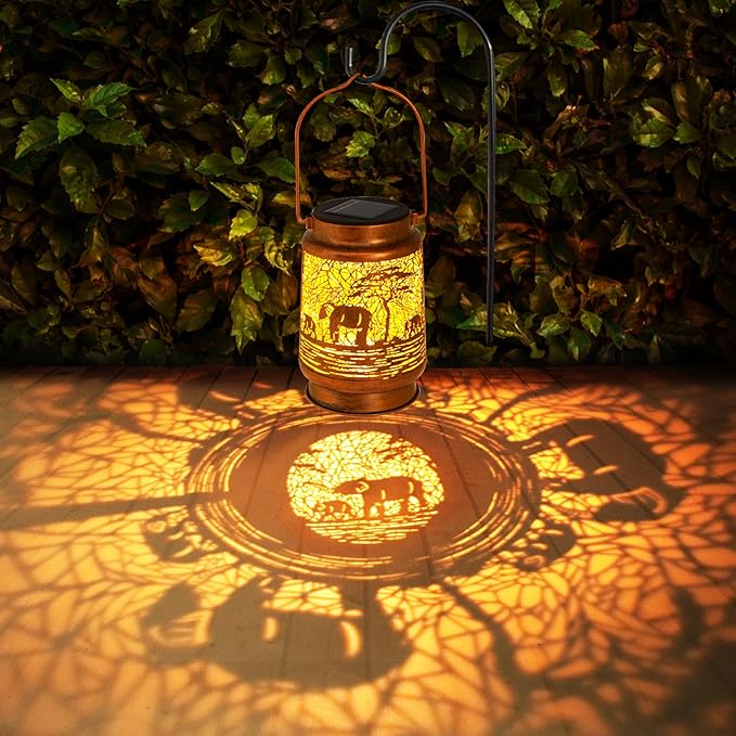 Solar Lanterns Outdoor Garden Decor, Gifts for Women, Mom, Grandma, Birthday, Thanksgiving, Decorative Waterproof Hanging Metal LED Light for Yard, Patio, Lawn, Landscape, Backyard (Elephant)