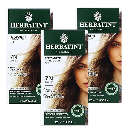 Herbatint Permanent Haircolor Gel, 7N Blonde, 100% Grey 4.56 oz (3 Pack)