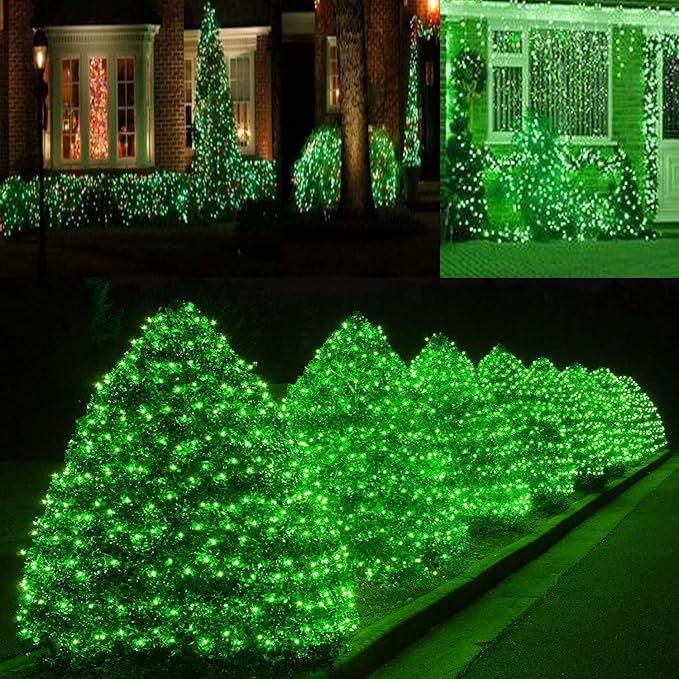 HISHINY Christmas Net Lights Outdoor, 5ftx5ft 100LED Green Wire, Connectable Bush Mesh Net Lights String for Christmas,St Patricks Party,Shrub,Yard,Tree (Green)