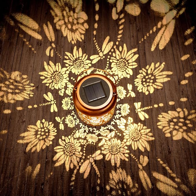 Hyrion Sunflower Solar Lanterns Outdoor Waterproof Metal Hanging Lights, Garden Decor Gifts for Women, Mom, Grandma Solar Decorations for Yard, Patio, Backyard, Porch, Lawn, Walkway, Tabletop