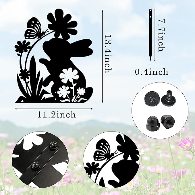 Ecqizer Bunny Garden Statues Metal Rabbit Yard Art Outdoor Clearance Black Rabbit Decor Silhouett Animals Stake Garden Decorations Outdoor Garden Statue for Lawn and Yard Decor Ornaments