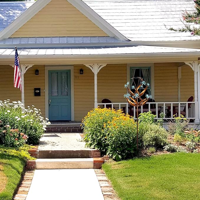 Butterfly Flower Garden Wind Spinner - Large Kinetic Outdoor Metal Wind Sculptures & Spinners Decor for Yard and Garden, Whirligigs Large Wind Spinners for Patio, Lawn, Outside (26" W x 90" H)