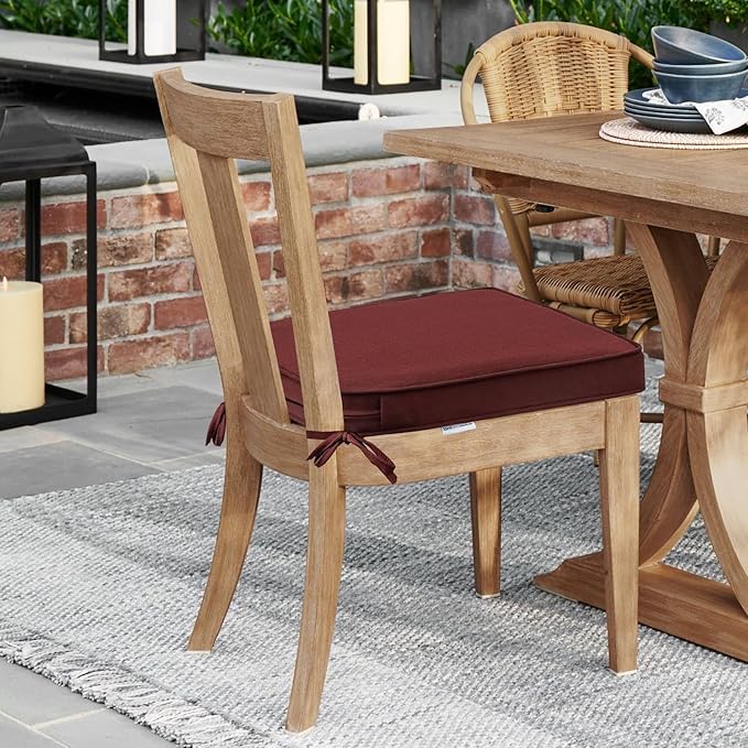 Sunbrella Round Corner Seat Cushions, 17" x 16" x 2", Set of 4, Indoor Outdoor Water Repellent Universal Chair Pads with Ties for Patio Furniture, Garden Dining Chairs, Spectrum Brick