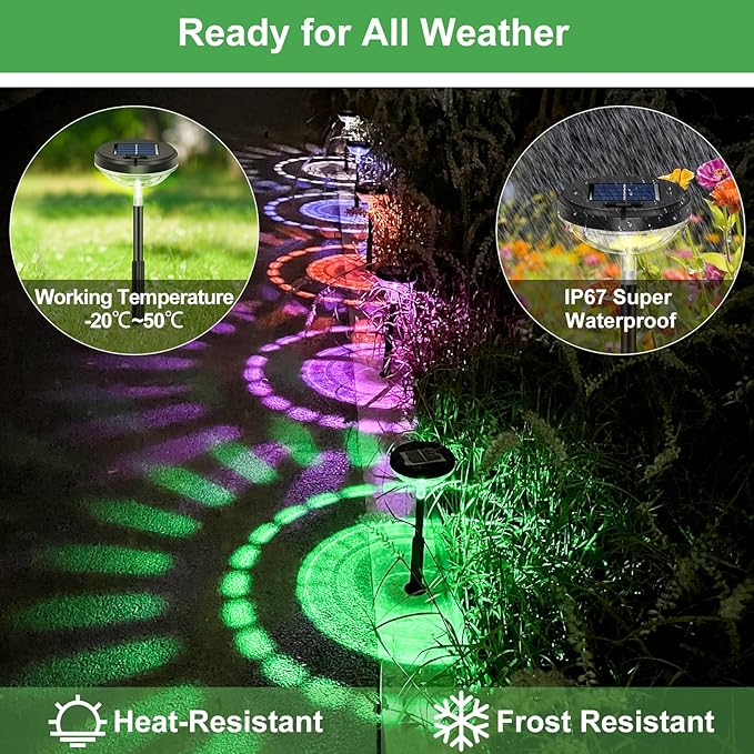 Nupostai Bright Solar Pathway Lights 8 Pack,Color Changing+Warm White LED Path Lights Outdoor,IP67 Waterproof, Solar Powered Garden Lights for Walkway Yard Backyard Lawn Landscape Decorative